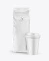 Matte Coffee Bag with Cup Mockup