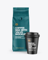 Matte Coffee Bag with Cup Mockup