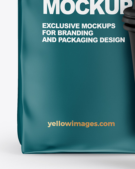 Matte Coffee Bag with Cup Mockup