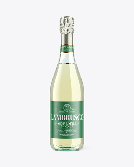 Clear Glass Lambrusco Bottle With White Wine Mockup