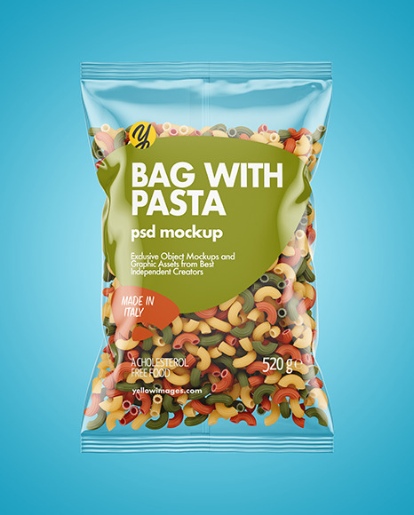 Plastic Bag With Tricolor Chifferini Rigati Pasta Mockup