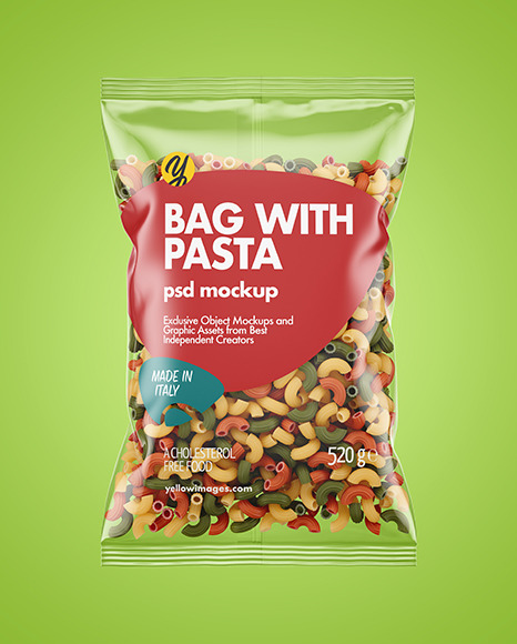 Plastic Bag With Tricolor Chifferini Rigati Pasta Mockup