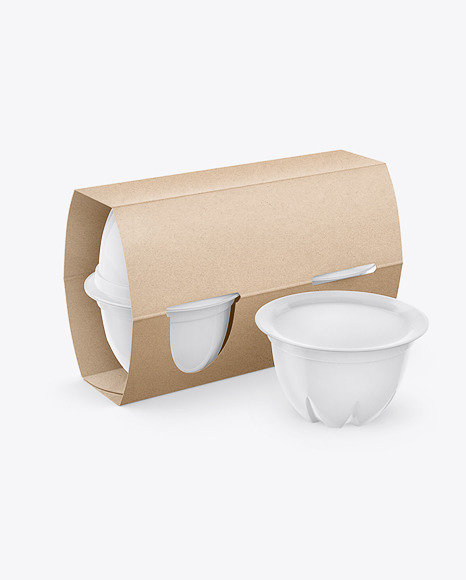 4 Plastic Cups Kraft Paper Pack Mockup – Half Side View