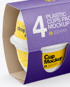 4 Plastic Cups Kraft Paper Pack Mockup – Half Side View