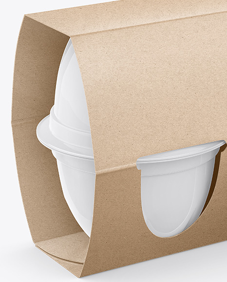 4 Plastic Cups Kraft Paper Pack Mockup – Half Side View