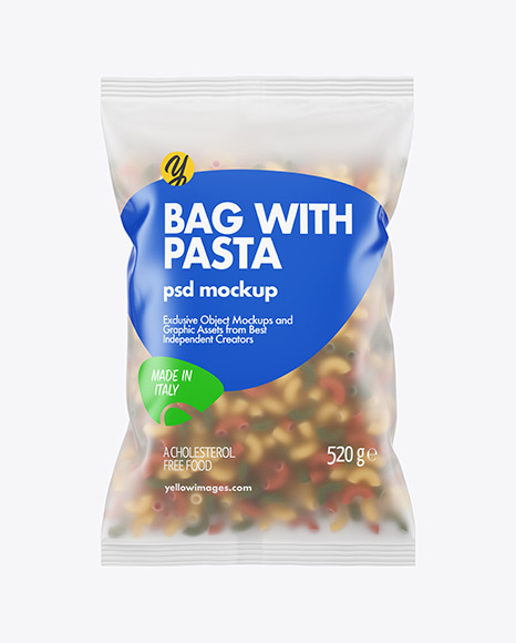 Frosted Plastic Bag With Tricolor Chifferini Rigati Pasta Mockup