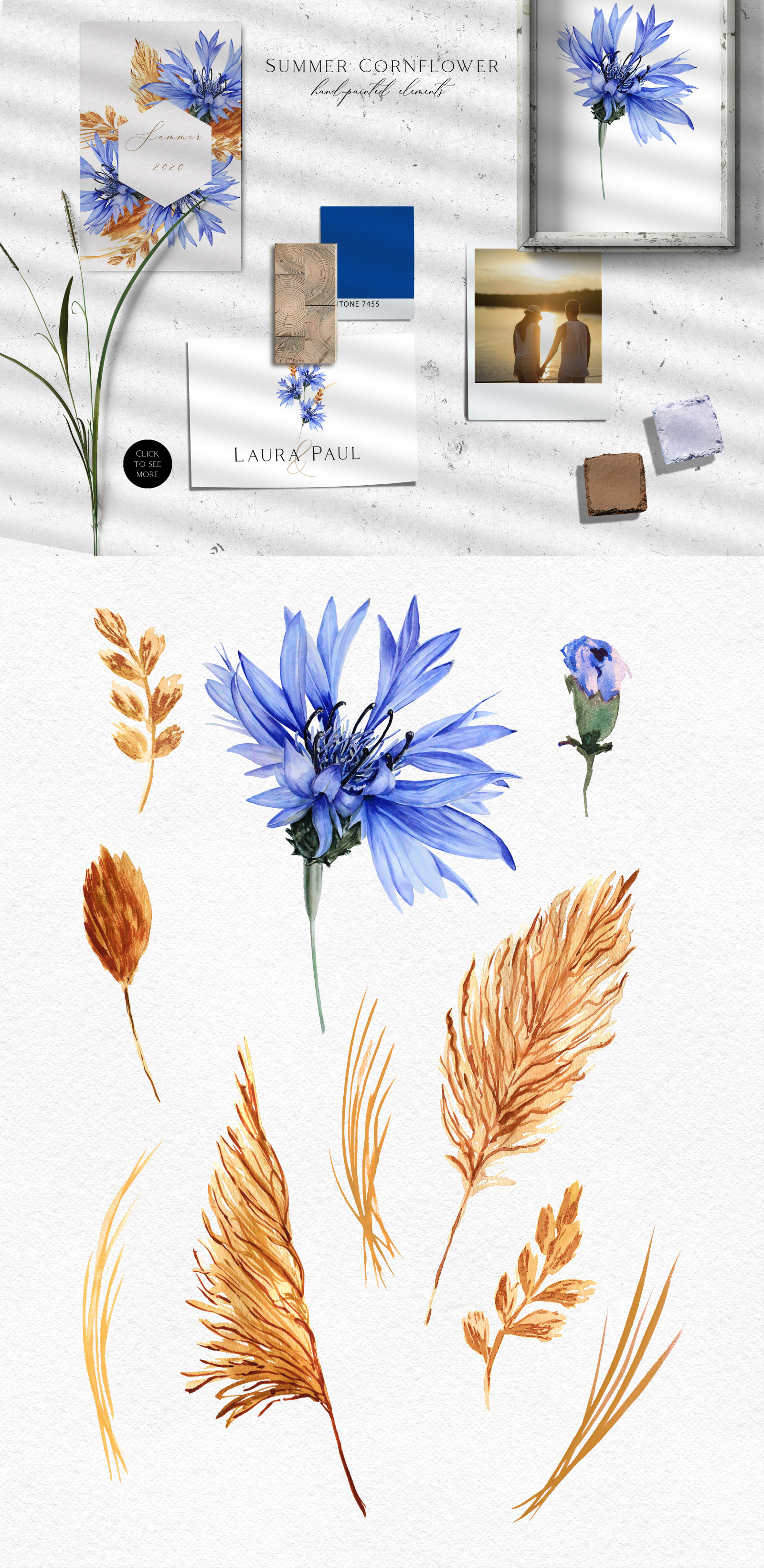 Summer Cornflower Blue Watercolor Summer Cornflower Blue Watercolor
