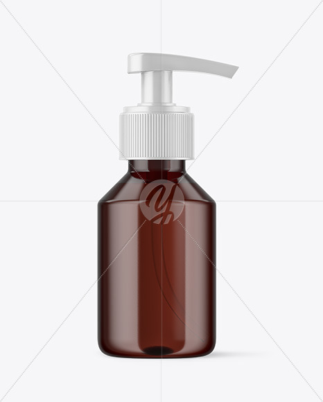 Amber Plastic Bottle with Pump Mockup