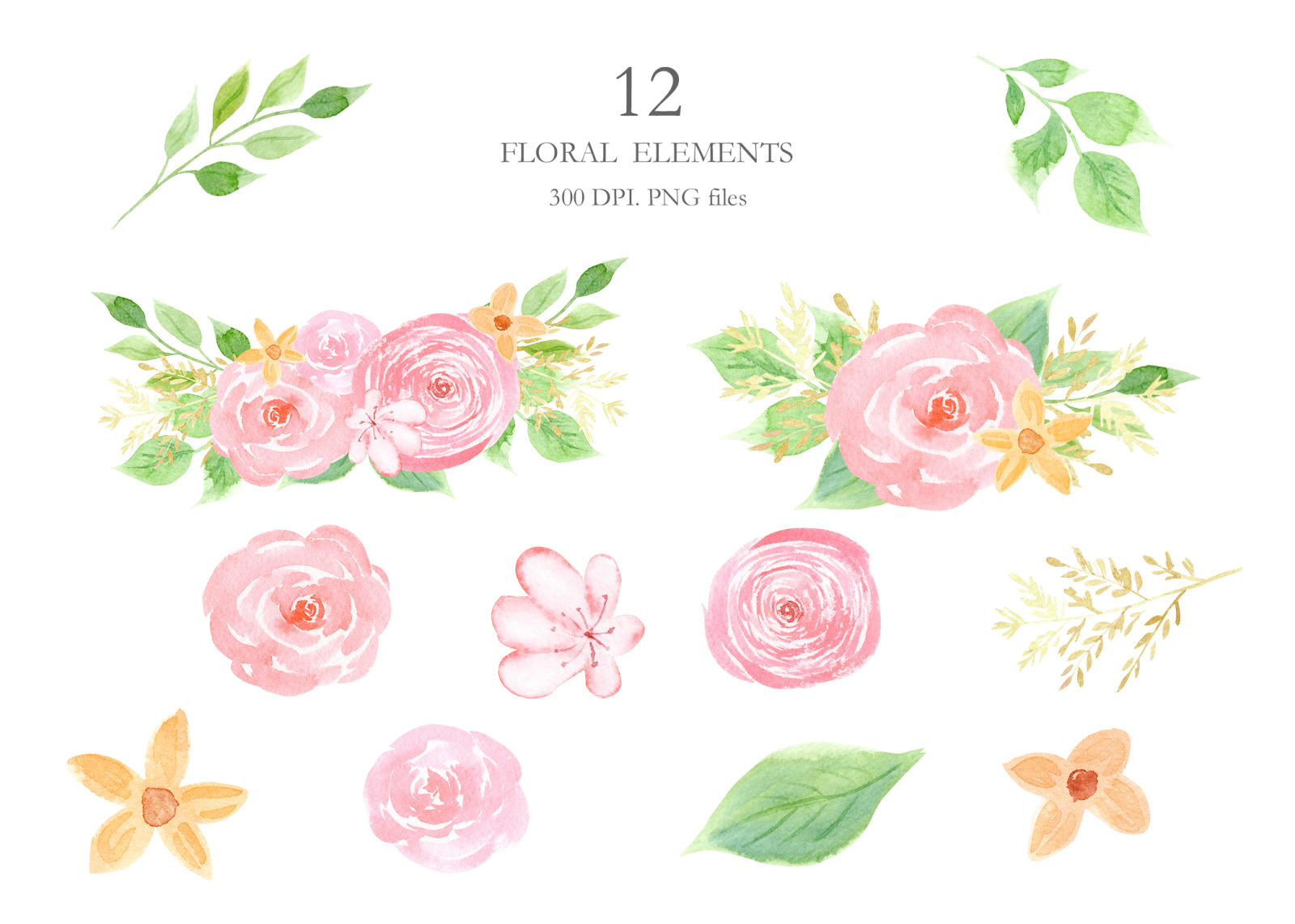 Watercolor Baby Girl Elephants Collection Watercolor Baby Girl Elephants Collection