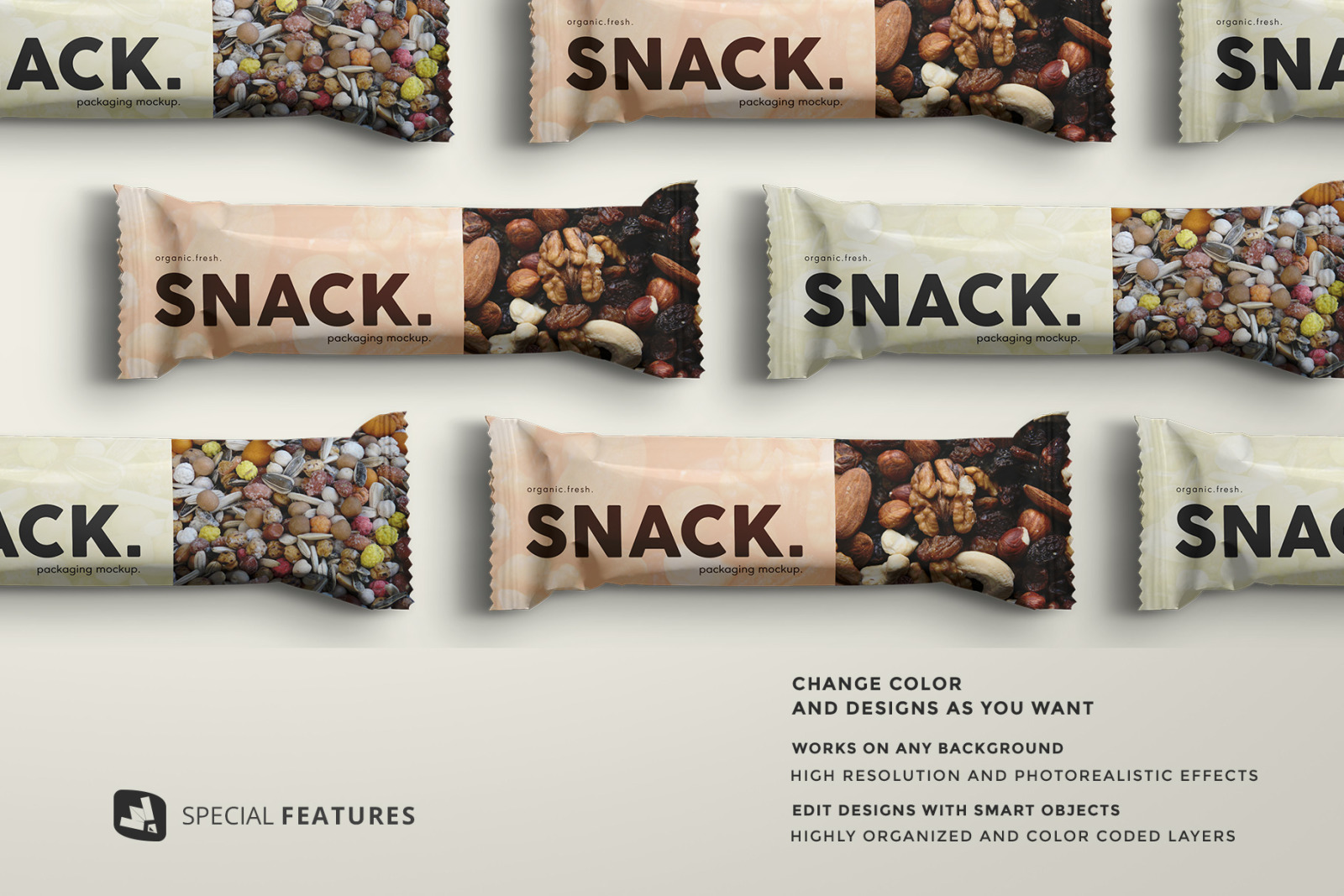 Organic Snack Bar Packaging Mockup