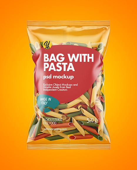 Plastic Bag With Tricolor Penne Pasta Mockup