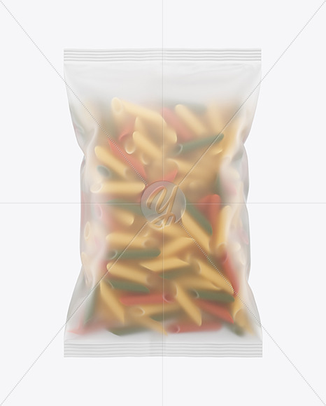 Frosted Plastic Bag With Tricolor Penne Pasta Mockup