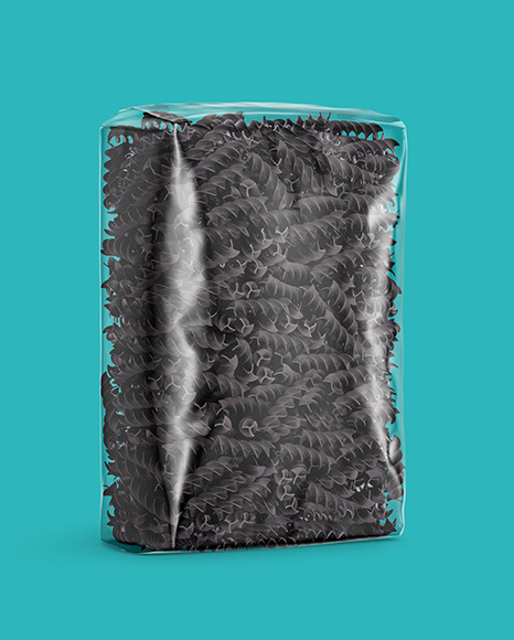 Plastic Bag With Black Fusilli Pasta Mockup