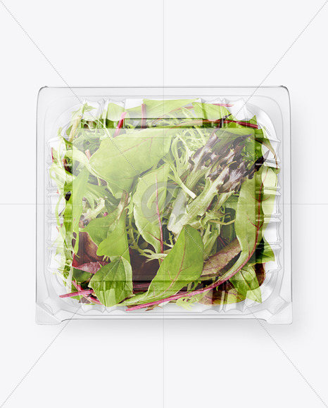 Transparent Plastic Container with Salad Mockup - Top View