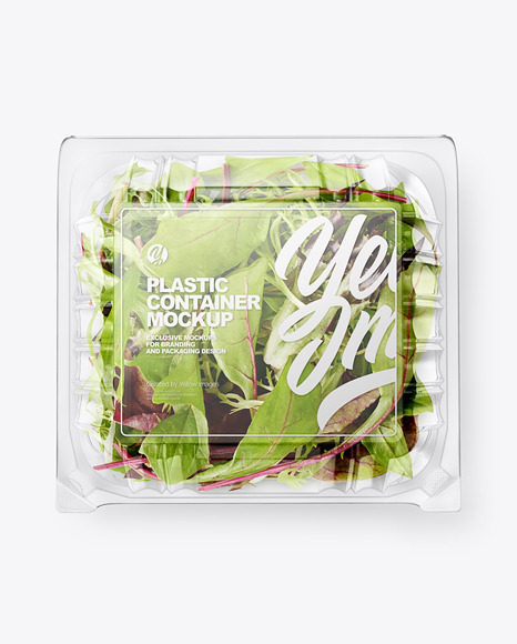 Transparent Plastic Container with Salad Mockup - Top View