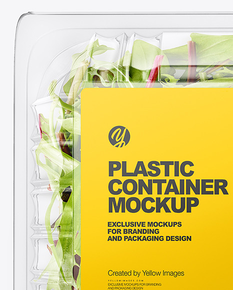 Transparent Plastic Container with Salad Mockup - Top View