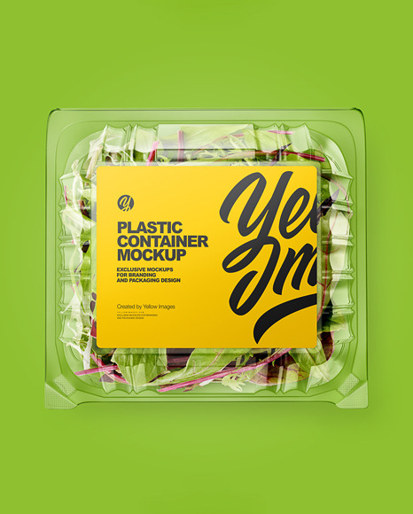 Transparent Plastic Container with Salad Mockup - Top View