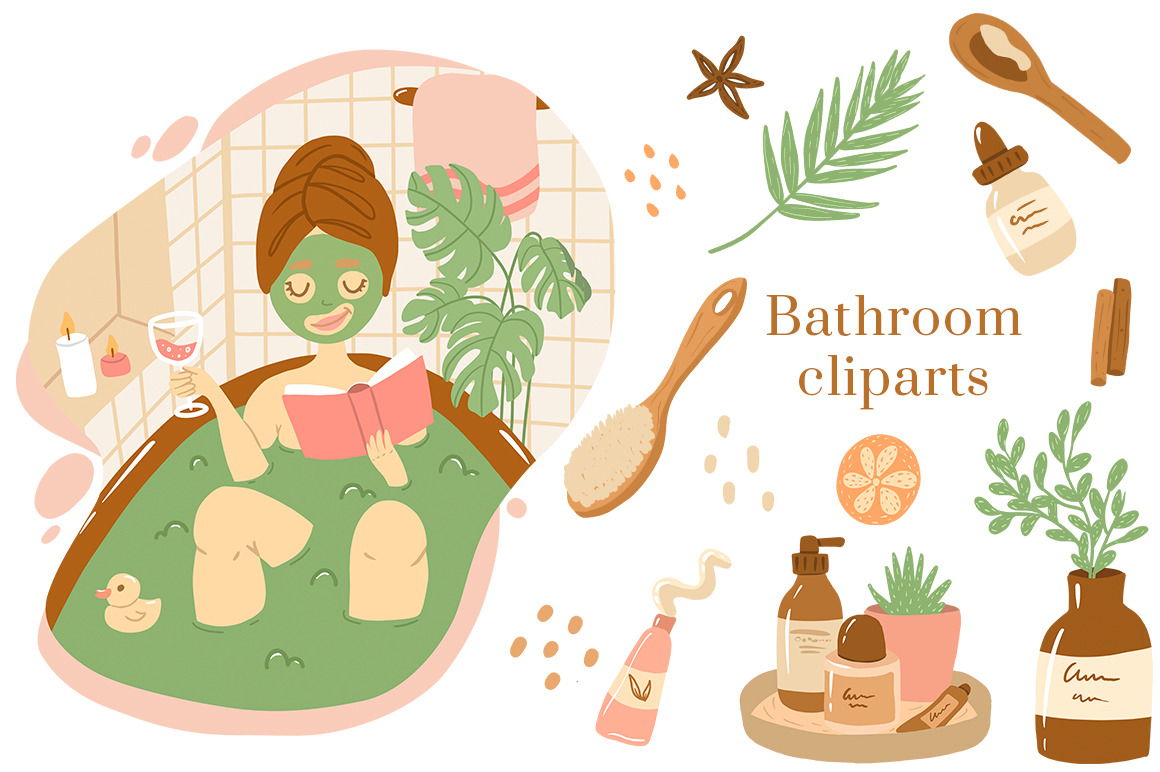 Happy at home. Woman's daily routine. Sweet home cliparts Happy at home. Woman's daily routine. Sweet home cliparts