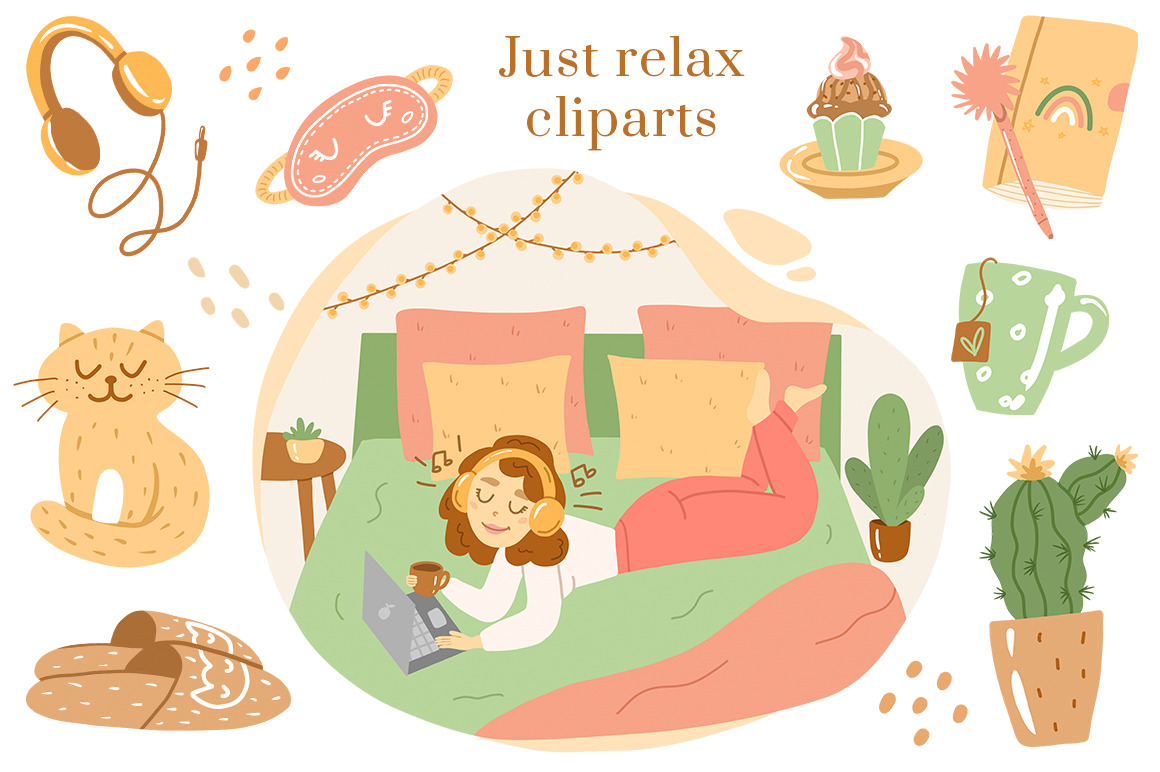 Happy at home. Woman's daily routine. Sweet home cliparts Happy at home. Woman's daily routine. Sweet home cliparts