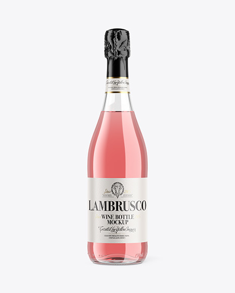 Clear Glass Lambrusco Bottle With Pink Wine Mockup