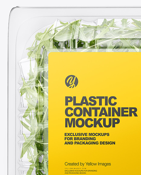 Transparent Plastic Container with Arugula Mockup - Top View