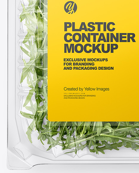 Transparent Plastic Container with Arugula Mockup - Top View