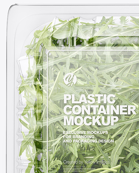 Transparent Plastic Container with Arugula Mockup - Top View