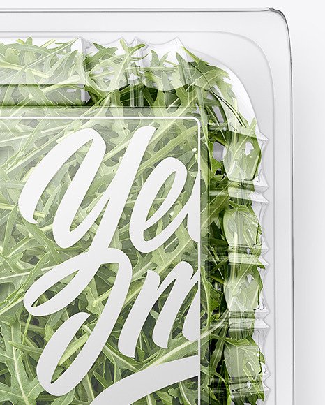 Transparent Plastic Container with Arugula Mockup - Top View