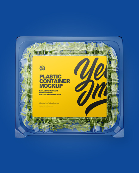 Transparent Plastic Container with Arugula Mockup - Top View