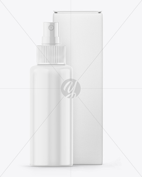 Glossy Spray Bottle w/ Box Mockup