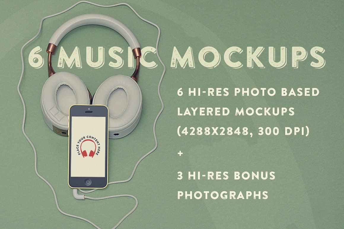 6 Music Hero Mockups +3 Bonus Photos