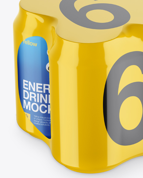 Pack with 6 Alminium Cans Mockup - Halfside View - Free Download Images