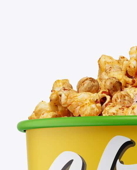 Matte Bucket with Caramel Popcorn Mockup - Front View - Free Download