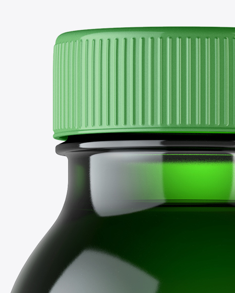 Green Plastic Bottle With Drink Mockup - Front View