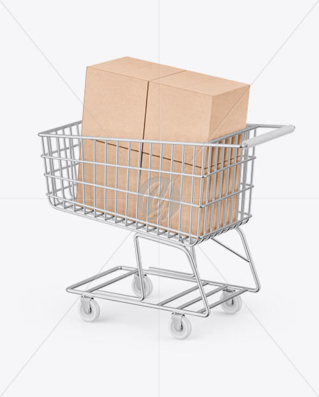 Shopping Cart W/ Kraft Boxes Mockup