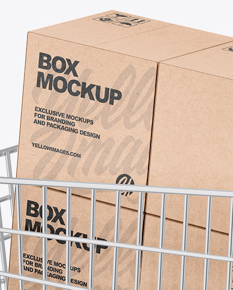 Shopping Cart W/ Kraft Boxes Mockup