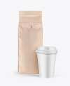 Kraft Coffee Bag with Cup Mockup