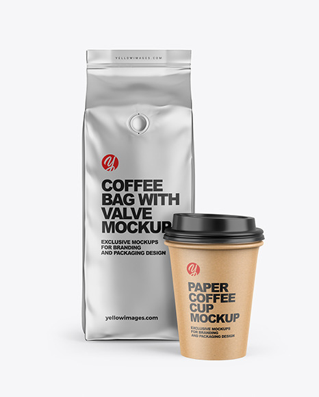 Metallic Coffee Bag with Cup Mockup