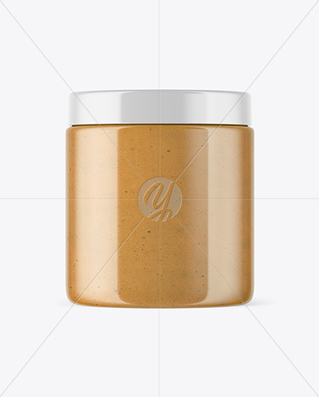 Plastic Jar with Peanut Butter Mockup