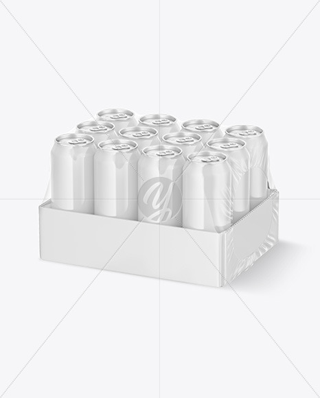 Transparent Pack with 12 Glossy Cans Mockup