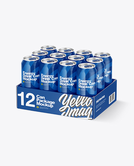 Transparent Pack with 12 Glossy Cans Mockup