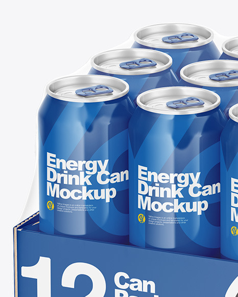 Transparent Pack with 12 Glossy Cans Mockup