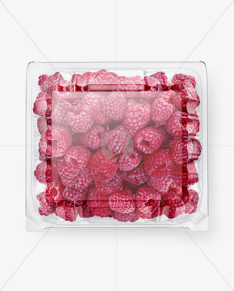 Clear Transparent Plastic Container with Raspberries Mockup – Top View