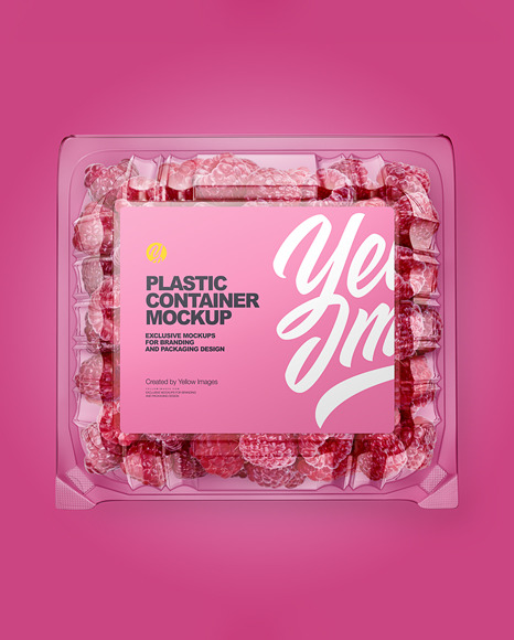 Clear Transparent Plastic Container with Raspberries Mockup – Top View