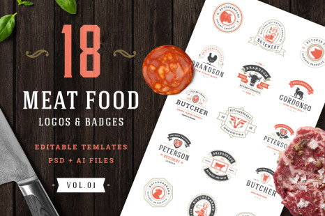 18 Meat Food Logos and Badges - Farm food