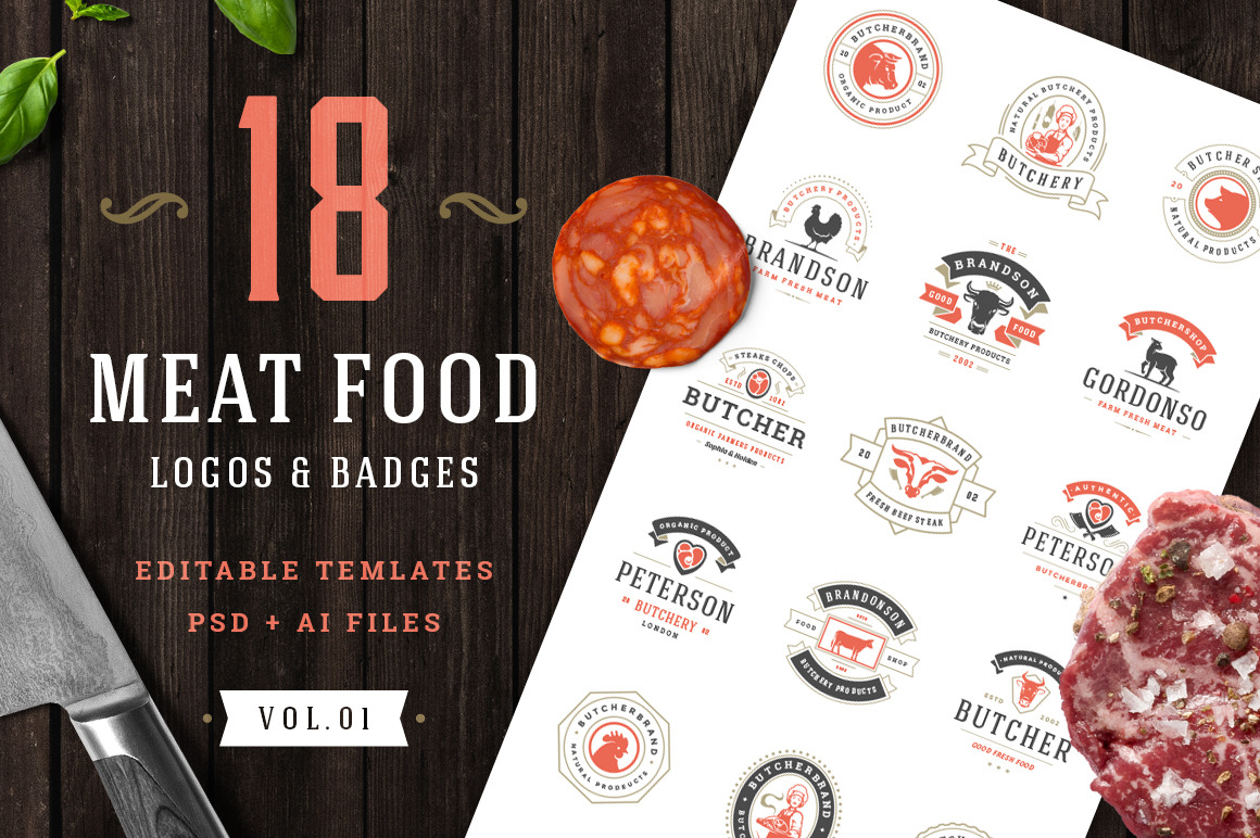 18 Meat Food Logos and Badges