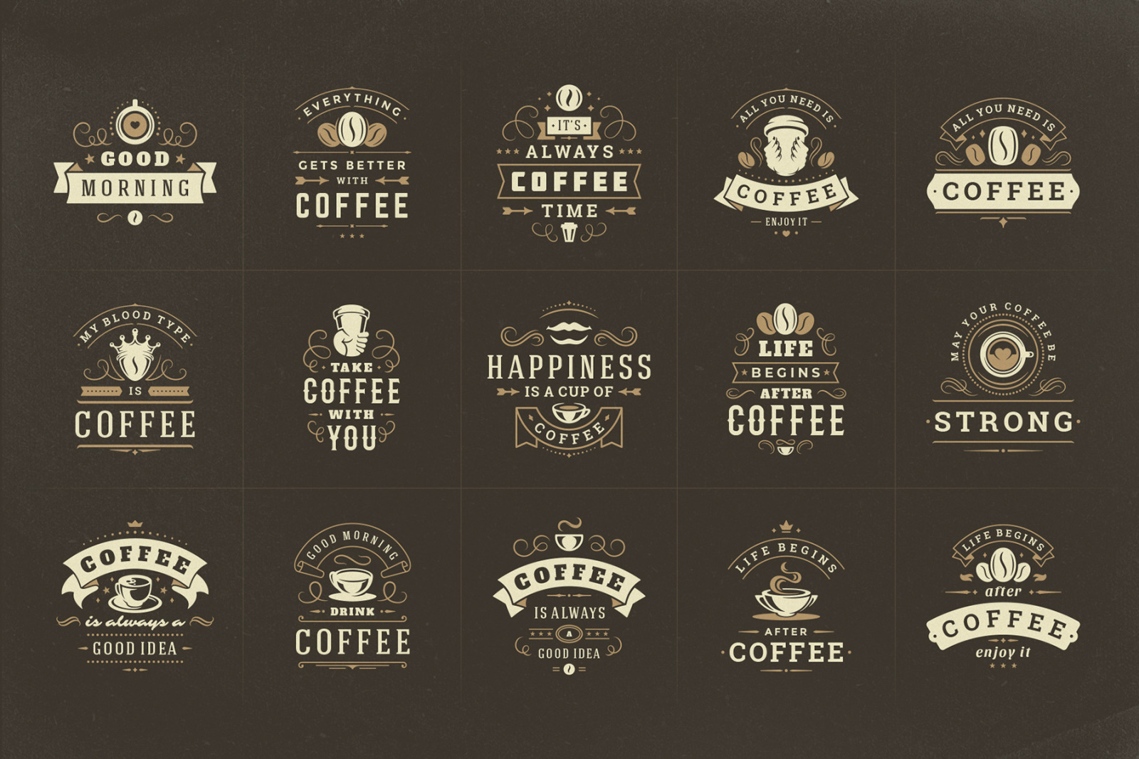 Coffee Quotes and Phrases set Coffee Quotes and Phrases set