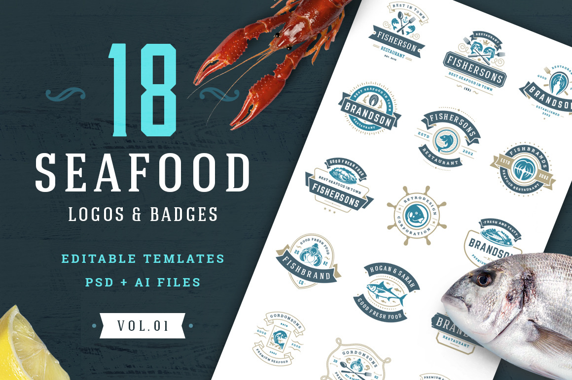 18 Seafood Logos & Badges 18 Seafood Logos & Badges