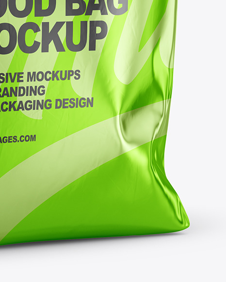 Glossy Metallic Food Bag Mockup - Half Side View