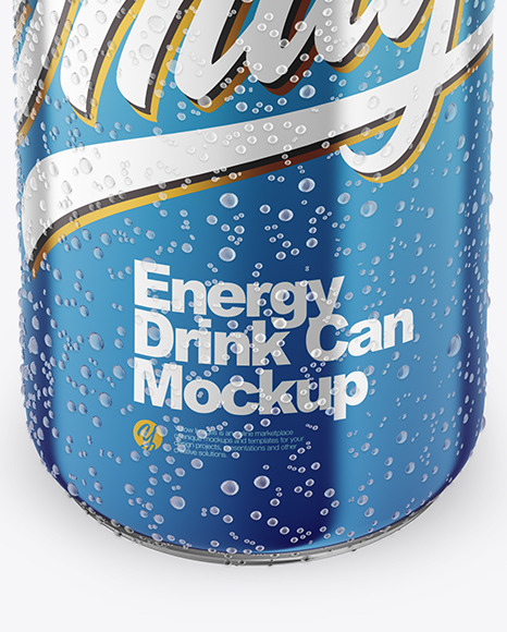 Metallic Drink Can With Condensation Mockup